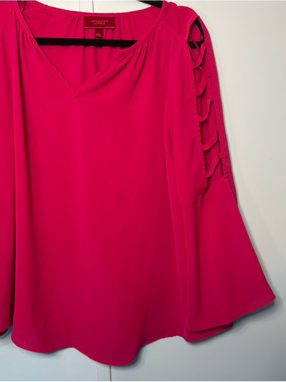 Jennifer Lopez Hot Pink Cold-Shoulder Blouse with Ladder Cutouts